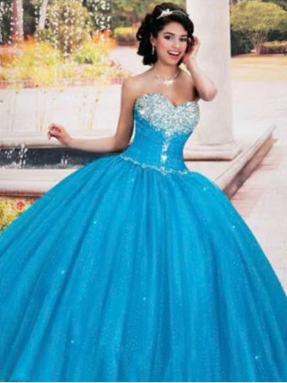 BEAUTIFUL TURQUOISE BEADED SWEETHEART CORCET QUINCEANERA BALL GOWN S/M 🌟EUC🌟